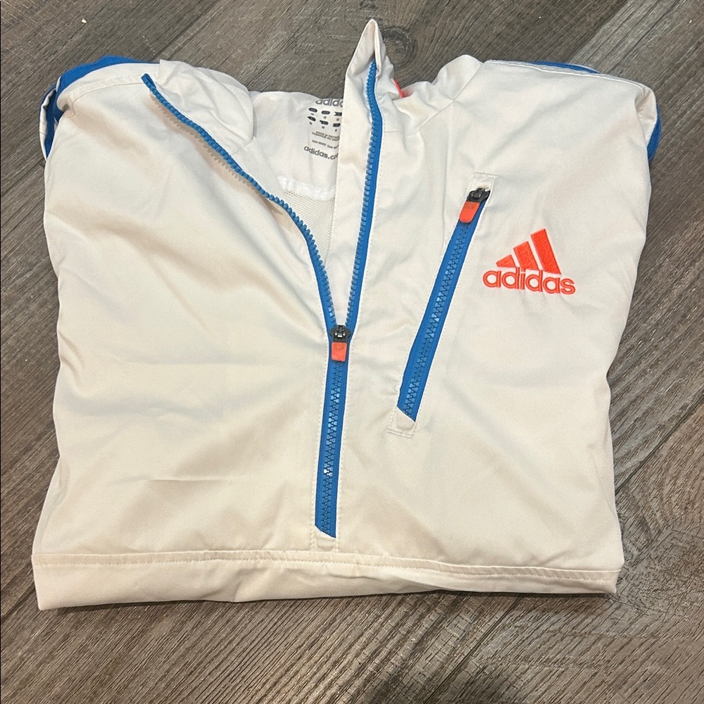 Adidas White Jacket with Blue and orange Details
